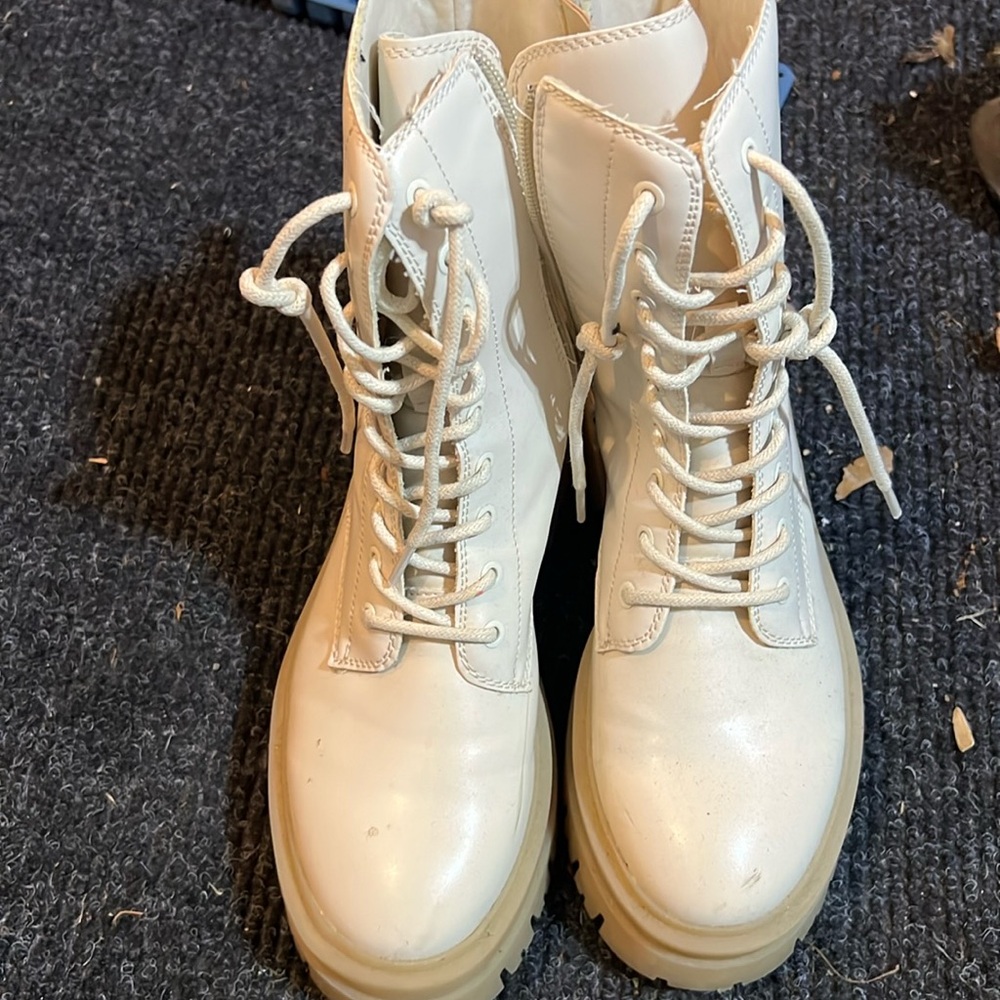 Cream combat boots